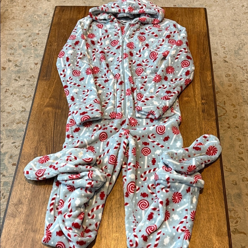 Women’s Festive Red and White Candy Cane Onesie